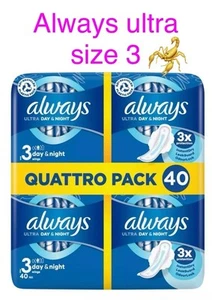 Always Ultra Size 3 Day And Night Pads With Wings Quattro Pack 40 Pads Total - Picture 1 of 5