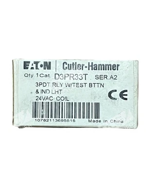 Cutler Hammer D3PR33T /A2 3PDT RLY W/TEST BTTN & IND LHT 24VAC Coil - Image 1 of 4