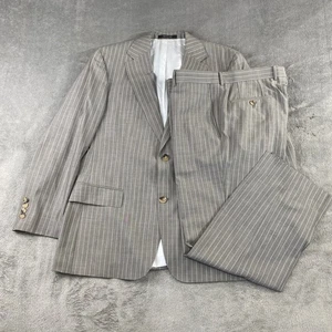 BOSS Hugo Boss Mens 42S Pinstripe Wool Suit Jacket Pants Gray Super 140 - Picture 1 of 23