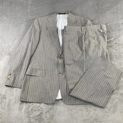 BOSS Hugo Boss Mens 42S Pinstripe Wool Suit Jacket Pants Gray Super 140 - Image 1 of 4