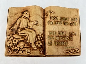Vintage Chalkware Open Holy Bible Verse Wall Hang Plaque w/ Jesus religious - Picture 1 of 6