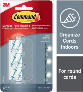 Paquete de 6 ganchos autoadhesivos transparentes Command Round Cord Clips Clear 17017CLRES - Imagen 1 de 1