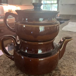 VINTAGE USA GRES MARRONE DOPPIO GOCCIOLATORE TEIERA-CAFFÈ 11,5” - Foto 1 di 8