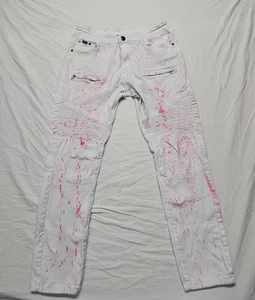 Phat Farm Jeans Herren 32x30 weiß Moto Y2K Hip Hop Lack gerippt Vintage Denim - Bild 1 von 16