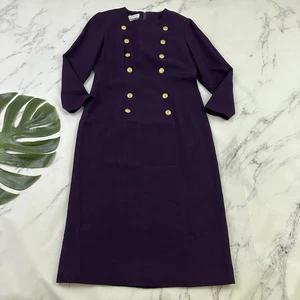 Talbots Damen Vintage 90er Wolle Etuikleid Größe 6 P dunkellila goldene Knöpfe - Bild 1 von 10