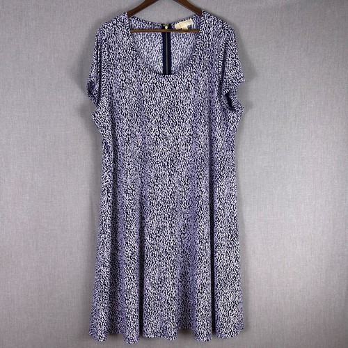Abito Michael Kors donna 3X viola astratto manica corta aderente svasato casual comodo