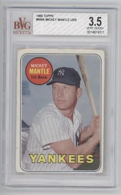 1969 Topps #500 Mickey Mantle en muy buen estado 3,5 apellido en amarillo Beckett Yankees Foto 1 de 2
