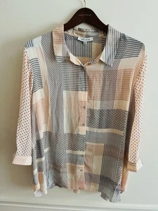 Camicia rosa + oliva donna 2X blusa con bottoni top nero pesca manica 3/4 - Foto 1 di 6