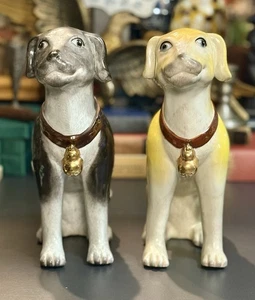 Set 2 antike 60er Jahre exquisite Porzellan Keramik Labrador Hund Statue Figur 12" - Bild 1 von 8