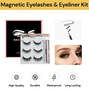 Magnetic False Eyelashes Natural Eye Lashes Extension Liquid Eyeliner Tweezer AU - Picture 1 of 11