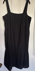The White Company Square Neck Midi Dress Sleeveless Black Cotton Pockets 14 - Picture 1 of 4