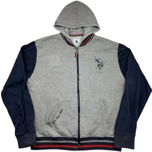 U.S. Polo Assn Zip Up Hooded Track Jacket Mens Size XL Grey Navy Red Pony Hoodie - Picture 1 of 22