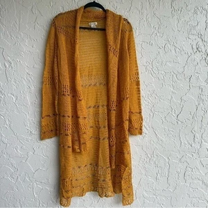 LUCKY BRAND Cardigan Women Small Longline Duster Knit Crochet Boho Wool - Picture 1 of 8