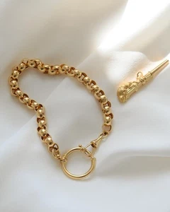 Cadena de reloj antigua de 6,5 mm de oro amarillo de 18 quilates cadena de eslabones Jumbo Rolo pulsera de 7,5 pulgadas - Imagen 1 de 7