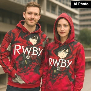 RWBY Rooster Teeth Herren XL Ruby Rose Rot Schwarz Cosplay Anime Pullover Hoodie - Bild 1 von 13