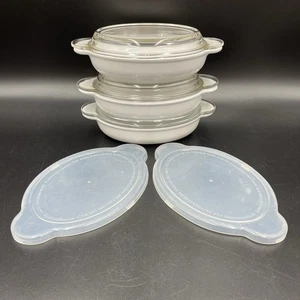 3 Corning Ware P-14-B Oval Au Gratin Bowls Pyrex Glass Lid P-14-C and 2 P-14-PC - Picture 1 of 19