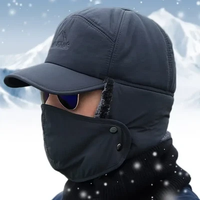 Sombrero de trampero forrado de piel térmica 3 en 1 de invierno con solapa para orejas cubierta calentadora facial completa Foto 1 de 4