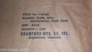 Korean War Medic Paper Blanket SN 7-157-895 Olive Drab - Picture 1 of 3