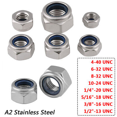 UNC 4#-10# 1/4  5/16  1/2  Nyloc Self Locking Hex Nuts Nylon Insert A2 Stainless • 1.20£