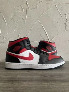 Nike Air Jordan 1 Mid Bred Toe White Men’s Size 12.5 554724 079 Missing Lid - Picture 1 of 5