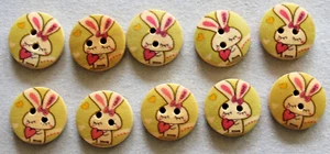 10 Rabbit 20mm Wooden Buttons - Picture 1 of 2
