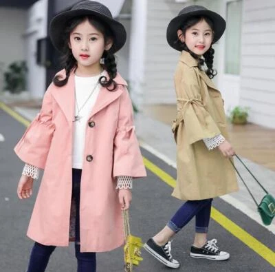 New Spring/Fall Kids Child Casual Jacket Girls Long Trench Coats Outerwear gift - Image 1 of 4