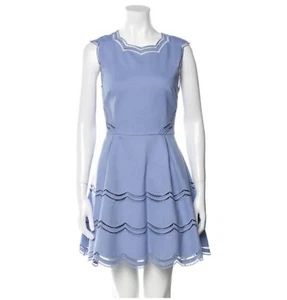 TED BAKER London blau Cammey gewellter Besatz, Fit & Flare, Strickkleid Größe 4 - Bild 1 von 16