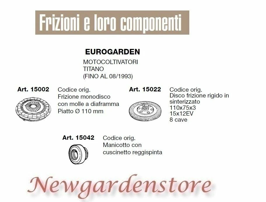 NEWGARDENSTORE Frizione disco manicotto EUROGARDEN motocoltivatore titano 15002 15022 15042