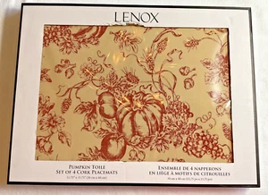 Lenox Placemats (4) RED CREAM Pumpkin Vine Toile Cork Fall Thanksgiving NIB - Picture 1 of 2