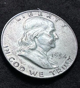 1954-D Franklin Half Dollar - Gem BU - 90% Silber - getönte Glocke auf Rückseite - Bild 1 von 2