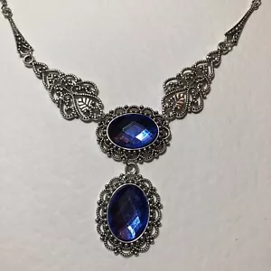 DOBLE JOYA VICTORIANA STL PÚRPURA CRISTAL AZUL CRISTAL PLATA PL FILIGRANA COLLAR - Imagen 1 de 7