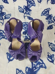 Rare Fendi Purple Heels W Straps And Bow In Front Leather 6" Sz 40 STATEMENT - Picture 1 of 9