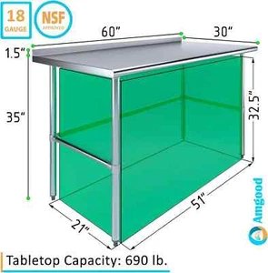 NSF Certified Food Prep Table,Stainless Steel,Open Base for Kitchen&Work 60"x30" - Picture 1 of 1
