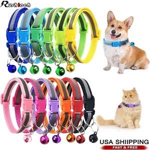 5PCS Reflective Nylon Collar With Bell Cat kitten Small Dog Puppy Pet Adjustable - Picture 1 of 15