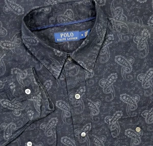 Polo Ralph Lauren Blue Paisley Long Sleeve Button Up Shirt M Indigo Work Shirt - Picture 1 of 12