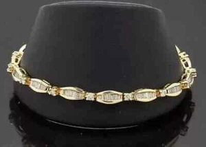 6Ct Baguette Diamond Lab Created Women's Tennis Bracelet 14K Yellow Gold Plated - Picture 1 of 4