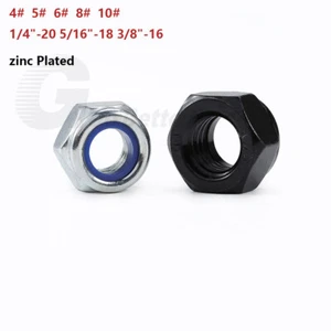 Nyloc Nuts Nylon Insert Locking Nuts zinc Plated DIN 985 UNC 4# 5# 6# 8# 10# 1/4 - Picture 1 of 20