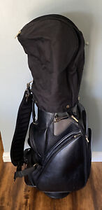 Bennington Golf Cart Bag 5 Way Black Leather with Rain Cover and Strap
