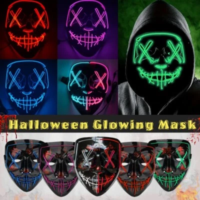 3 Modes LED Mask Neon Stitches Costume Halloween Purge Cosplay Light Up Wire - Image 1 of 4
