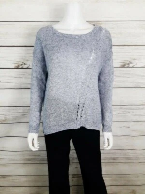 360 Свитер женщин Sz S светло-синий пуловер длинные рукава круглый вырез 100% лен  - Изображение 1 из 4