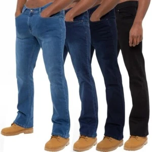 Enzo Bootcut Jeans Herren Weites Bein Stretch Denim Hose Flared Alle UK Größen - Picture 1 of 30