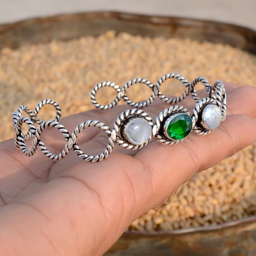 VALENTINO Bracciale argento sterling 925 pietra di luna cromata diopside e arcobaleno nuovo bracciale
