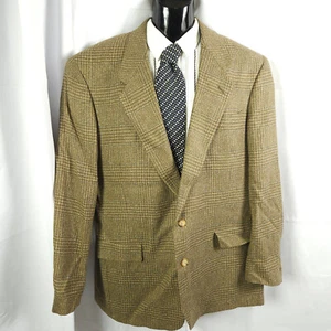 Hart Schaffner Marx Mens 46L Beige Glen Check Wool 2-Button Sports Coat Blazer - Picture 1 of 10