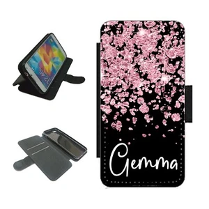 Personalisierte rosa Glitzer Geldbörse Handyhülle Name für iPhone für Samsung Cover - Bild 1 von 4