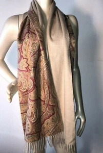 Wende Fransen Luxus Beige Paisley Schal Halstuch Schal Dick Kaschmir 17"x64" - Bild 1 von 6