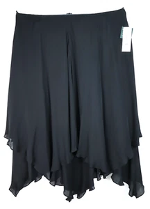 NWT LAUREN RALPH LAUREN Women's 100% Silk Asymmetric Skirt Midi Black Size 18 - Picture 1 of 16