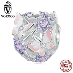 Voroco Women S925 Sterling Silver Butterfly Zircon Bead Charm Jewelry Bracelets - Picture 1 of 15