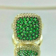 Women's Engagement Cluster Ring In 14K Gold Over 3Ct Created Emerald Diamond