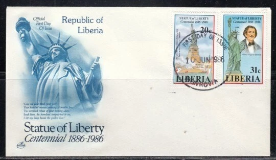 LIBERIA Statue of Liberty Centennial FIRST DAY COVER - Image 1 of 1