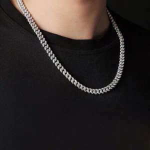 Collar de plata 925 con cadena de eslabones cubanos MOISSANITE Miami de 8 mm Hip Hop helado - Imagen 1 de 12
